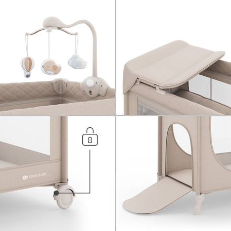 Lit Parapluie Kinderkraft LEODY UP 2 en 1 avec Table à Langer, Mobile Musical, Double Niveau et Pliage Rapide Facile Beige+Gris 2 - vertbaudet enfant 