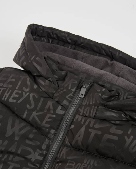 Manteau garçon matelassé avec capuche ajustable et imprimé lettres Noir 4 - vertbaudet enfant 