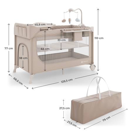 Lit Parapluie Kinderkraft LEODY UP 2 en 1 avec Table à Langer, Mobile Musical, Double Niveau et Pliage Rapide Facile Beige+Gris 6 - vertbaudet enfant 