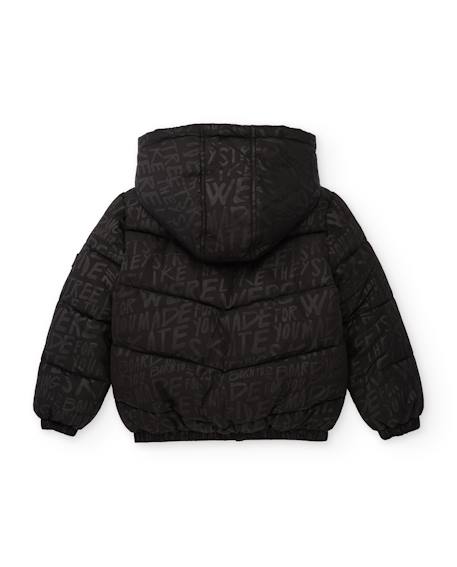 Manteau garçon matelassé avec capuche ajustable et imprimé lettres Noir 3 - vertbaudet enfant 
