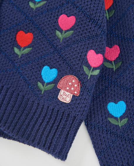 Gilet fille en tricot à imprimé floral et boutons Bleu 4 - vertbaudet enfant 