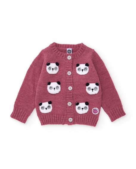 Gilet fille en tricot avec têtes de panda brodées Violet 1 - vertbaudet enfant 