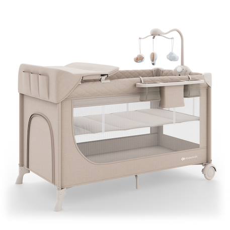 Lit Parapluie Kinderkraft LEODY UP 2 en 1 avec Table à Langer, Mobile Musical, Double Niveau et Pliage Rapide Facile Beige+Gris 1 - vertbaudet enfant 