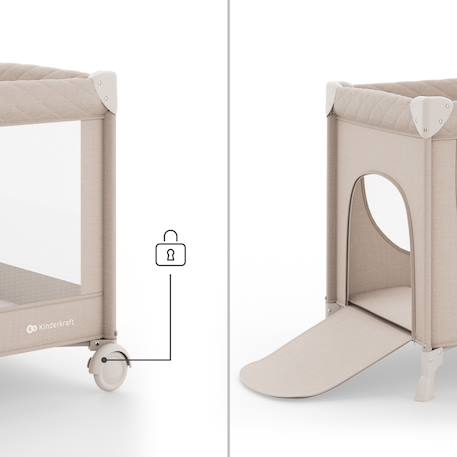 Lit Parapluie Kinderkraft LEODY UP 2 en 1 avec Pliage Rapide, Double Niveau, Entrée Zippée, Roulettes et Maille Aérée Beige+Gris 2 - vertbaudet enfant 