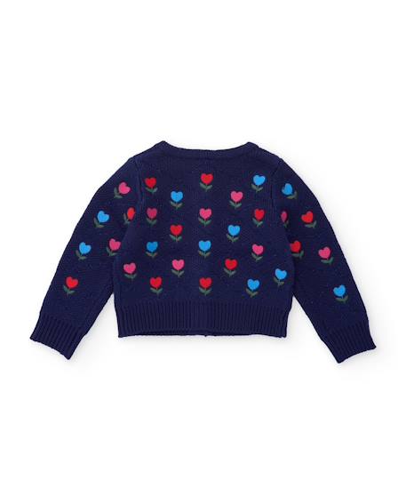 Gilet fille en tricot à imprimé floral et boutons Bleu 2 - vertbaudet enfant 