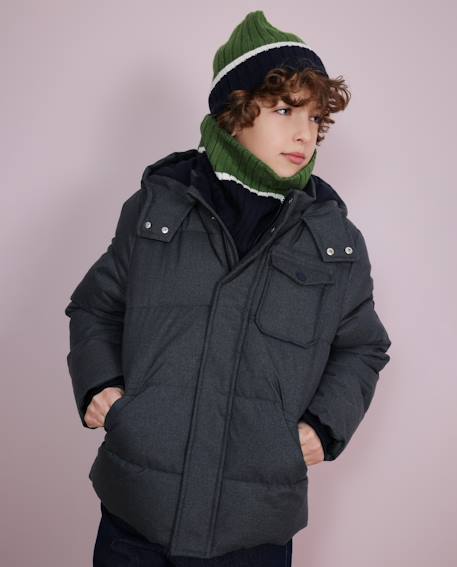 Manteau d'enfant matelassé avec capuche amovible et doublure chaude Gris 1 - vertbaudet enfant 