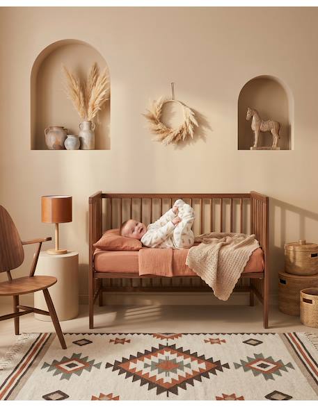 Pyjama bébé en velours imprimé - plumes de lune Beige 2 - vertbaudet enfant 