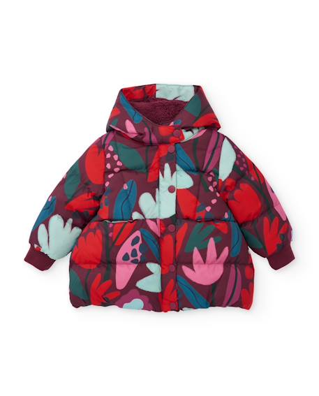 Manteau fille matelassé à imprimé floral et doublure sherpa Rouge 2 - vertbaudet enfant 
