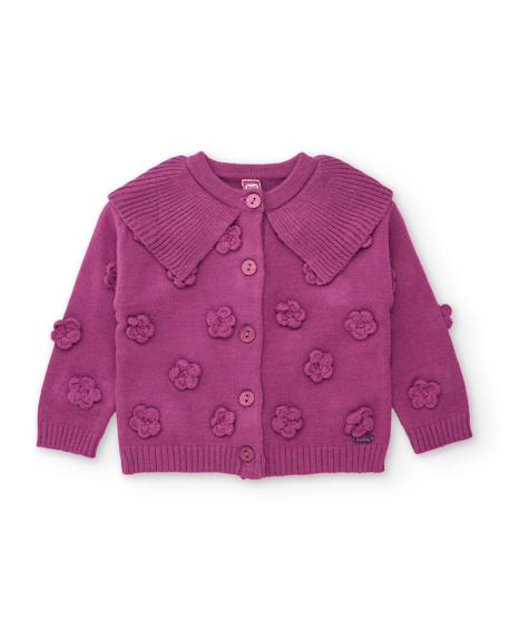 Gilet en tricot fille à détails floraux et toucher doux Violet 1 - vertbaudet enfant 