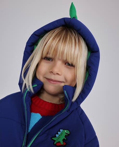 Manteau matelassé garçon à capuche avec écusson dinosaure Bleu 2 - vertbaudet enfant 