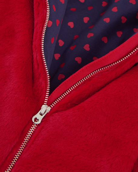 Manteau en fausse fourrure pour fille avec motif cœurs et fermeture zippée Rouge 4 - vertbaudet enfant 