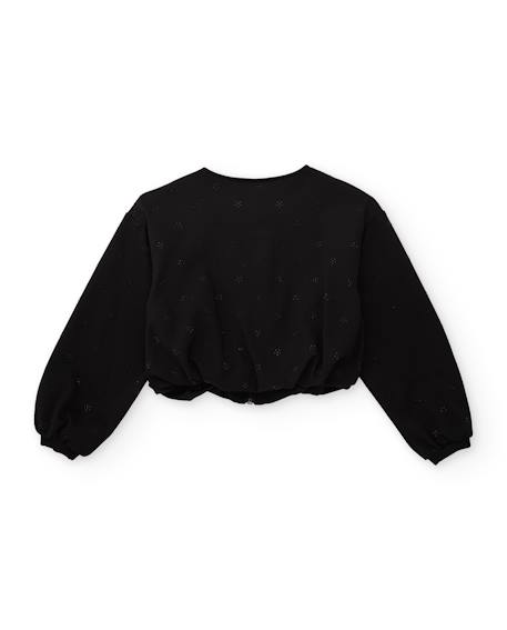 Blouson bomber fille en maille avec détail floral Noir 2 - vertbaudet enfant 