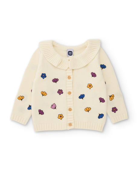 Gilet en tricot pour bébé avec imprimé floral Blanc 1 - vertbaudet enfant 