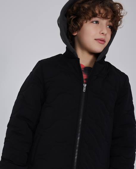 Blouson garçon matelassé avec capuche et style bomber Noir 1 - vertbaudet enfant 
