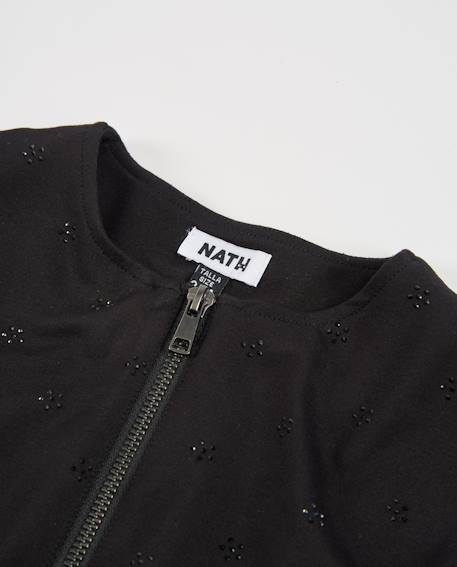 Blouson bomber fille en maille avec détail floral Noir 3 - vertbaudet enfant 