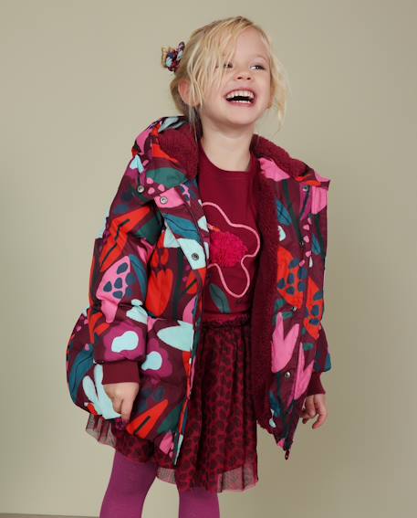 Manteau fille matelassé à imprimé floral et doublure sherpa Rouge 1 - vertbaudet enfant 