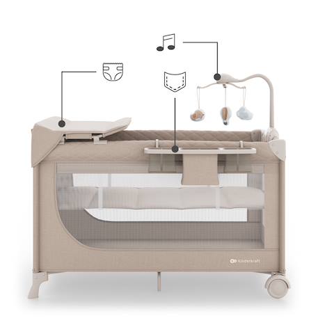 Lit Parapluie Kinderkraft LEODY UP 2 en 1 avec Table à Langer, Mobile Musical, Double Niveau et Pliage Rapide Facile Beige+Gris 5 - vertbaudet enfant 