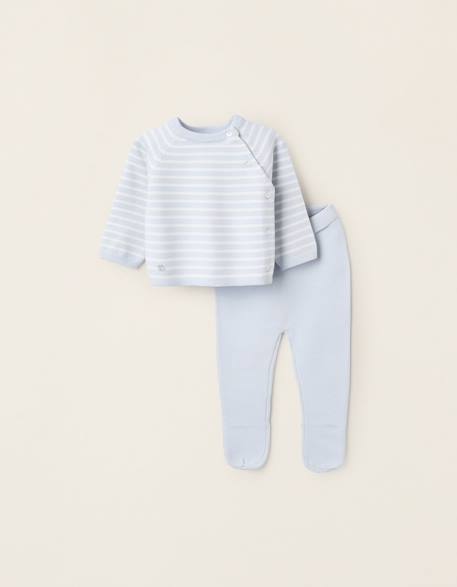 Ensemble en maille à rayures Bleu clair+Gris clair+Rose 2 - vertbaudet enfant 