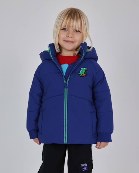 Manteau matelassé garçon à capuche avec écusson dinosaure Bleu 1 - vertbaudet enfant 