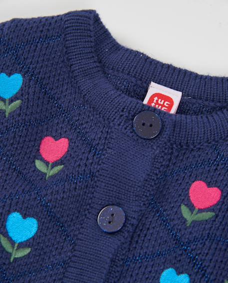 Gilet fille en tricot à imprimé floral et boutons Bleu 3 - vertbaudet enfant 
