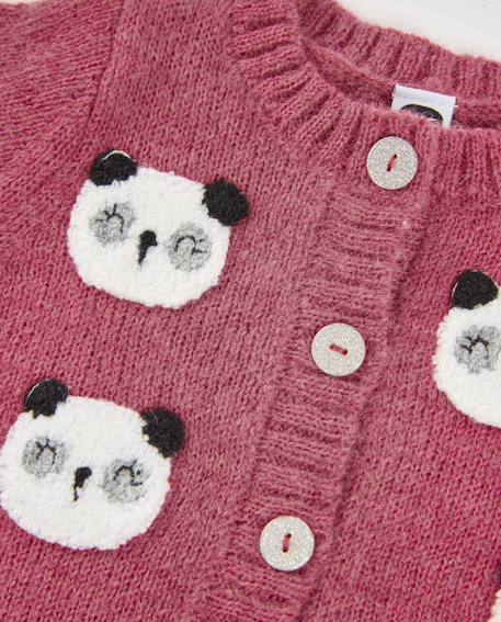 Gilet fille en tricot avec têtes de panda brodées Violet 3 - vertbaudet enfant 