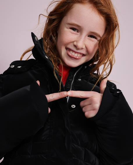 Manteau fille matelassé avec capuche ajustable et poches zippées Noir 2 - vertbaudet enfant 