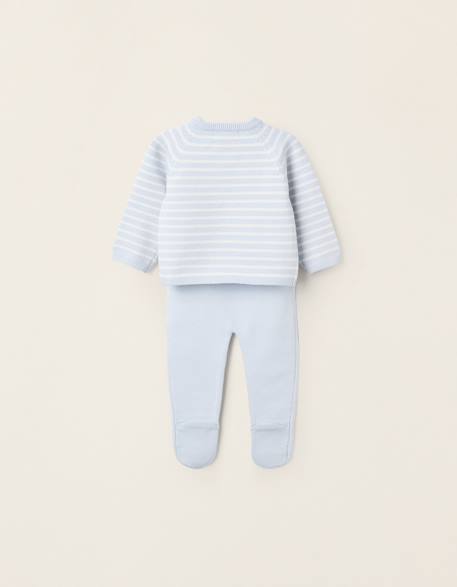 Ensemble en maille à rayures Bleu clair+Gris clair+Rose 3 - vertbaudet enfant 