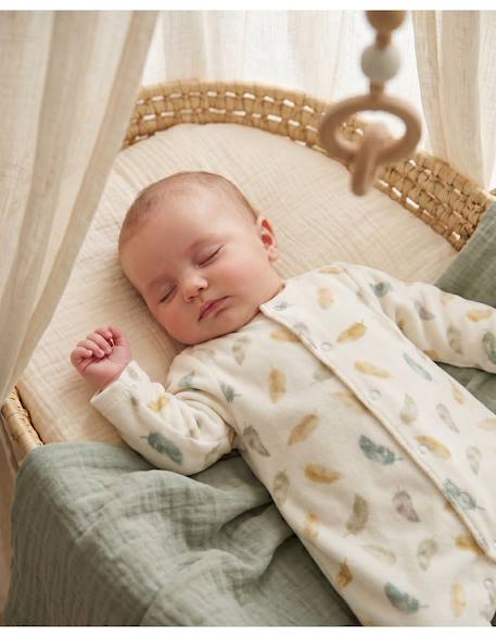 Pyjama bébé en velours imprimé - plumes de lune Beige 4 - vertbaudet enfant 