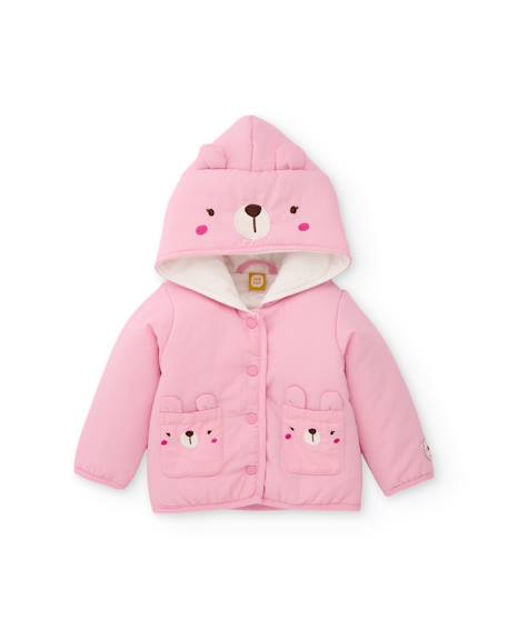 Manteau en tissu plat pour bébé avec capuche à oreilles Rose 1 - vertbaudet enfant 
