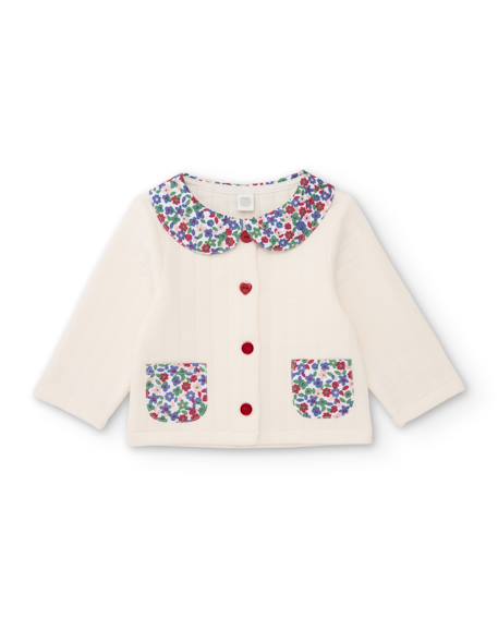 Gilet en tricot pour bébé avec col floral Blanc 1 - vertbaudet enfant 