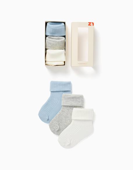 Pack 3 paires de chaussettes côtelées Bleu clair 2 - vertbaudet enfant 