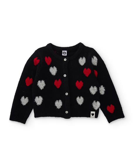 Gilet fille en tricot à motif cœurs boutonné Noir 1 - vertbaudet enfant 