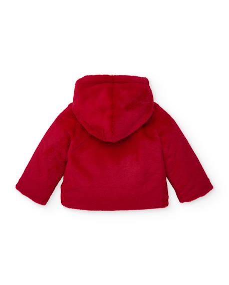 Manteau en fausse fourrure pour fille avec motif cœurs et fermeture zippée Rouge 3 - vertbaudet enfant 