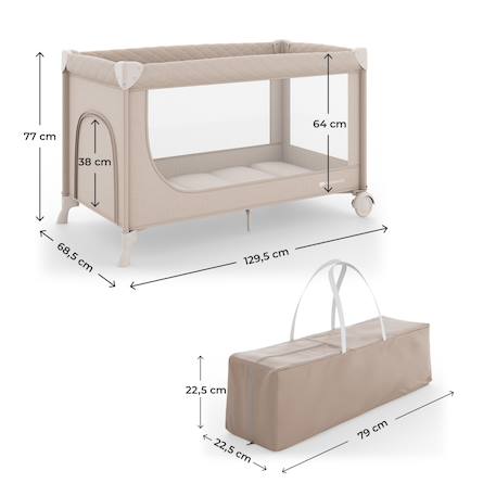 Lit Parapluie Kinderkraft LEODY UP 2 en 1 avec Pliage Rapide, Double Niveau, Entrée Zippée, Roulettes et Maille Aérée Beige+Gris 6 - vertbaudet enfant 