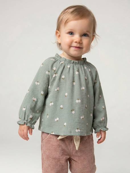 T-shirt manches longues bébé fille vanille+vert sauge 8 - vertbaudet enfant 