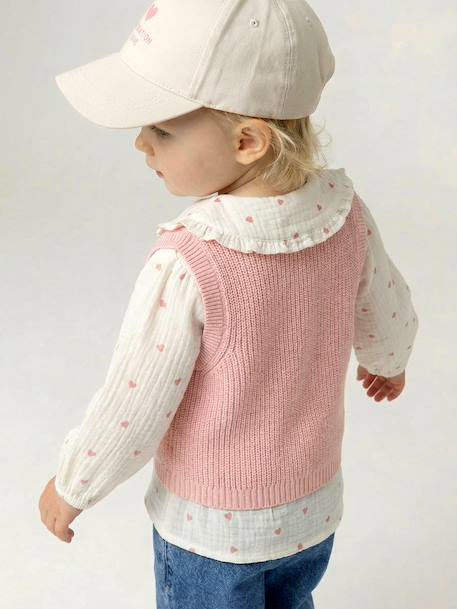 Pull bébé sans manches écru+marine+rose poudré 21 - vertbaudet enfant 