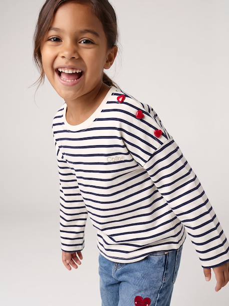 T-shirt marinière manches longues fille marine+mauve+rose bonbon 2 - vertbaudet enfant 