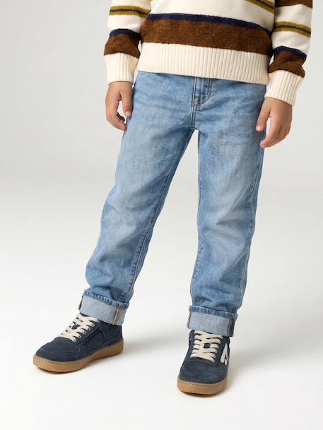 Jean garçon droit à revers denim brut+stone 13 - vertbaudet enfant 