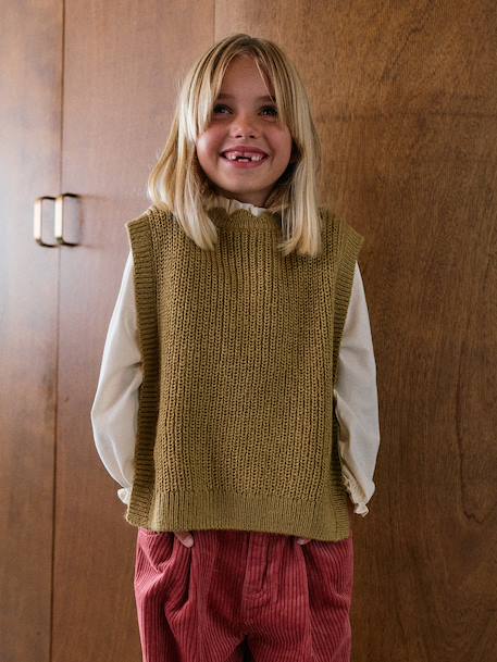 Pull fantaisie sans manche fille marine+olive 5 - vertbaudet enfant 