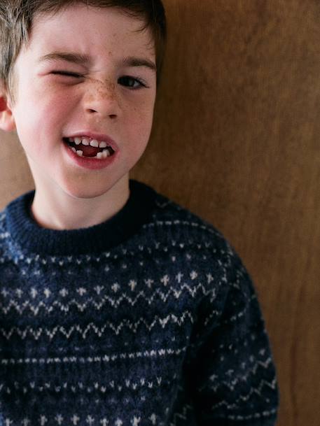 Pull jacquard garçon col rond marine 3 - vertbaudet enfant 