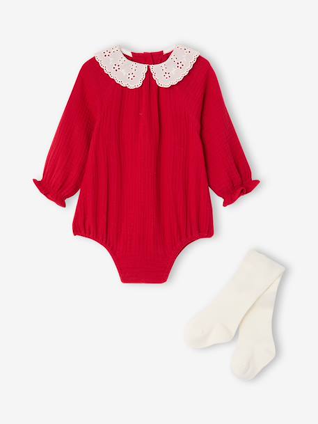 Ensemble barboteuse et collants bébé fille rouge 1 - vertbaudet enfant 