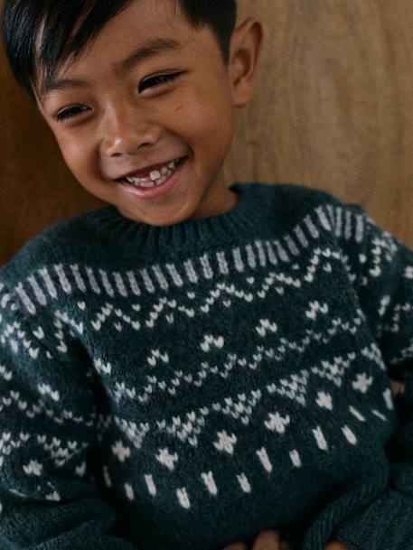 Pull jacquard col rond vert 1 - vertbaudet enfant 