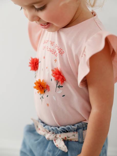T-shirt bébé fleurs en relief rose grisé+vanille 7 - vertbaudet enfant 