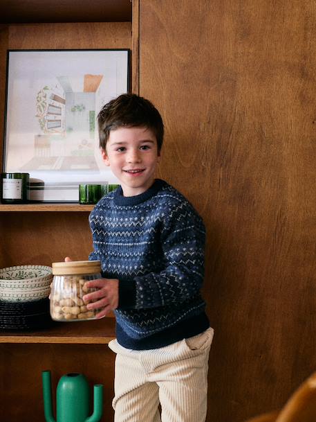 Pull jacquard garçon col rond marine 2 - vertbaudet enfant 