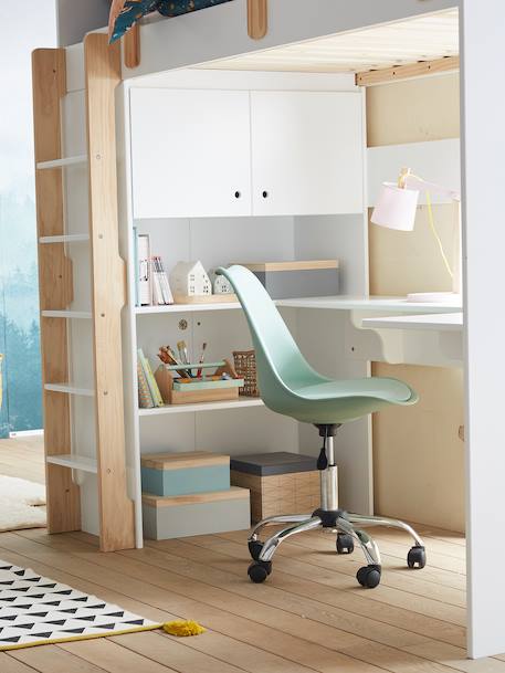 Lit mezzanine avec bureau et rangement EVEREST blanc/bois+Kaki 5 - vertbaudet enfant 