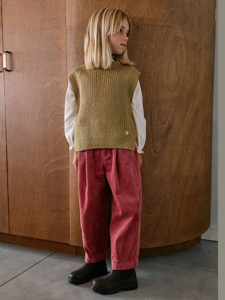 Pantalon velours balloon fille vieux rose 2 - vertbaudet enfant 