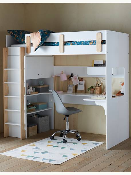 Lit mezzanine avec bureau et rangement EVEREST blanc/bois+Kaki 6 - vertbaudet enfant 