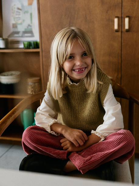 Pull fantaisie sans manche fille marine+olive 6 - vertbaudet enfant 