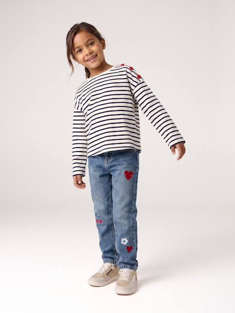 T-shirt marinière manches longues fille marine+mauve+rose bonbon 7 - vertbaudet enfant 