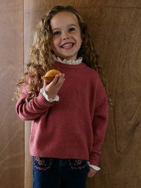 Pull col montant fille camel+vieux rose 8 - vertbaudet enfant 